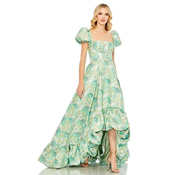 NEW NWT Mac Duggal 68276 Bubble Hem Square Neck Dress Spring Green Size 16 - Picture 1 of 6